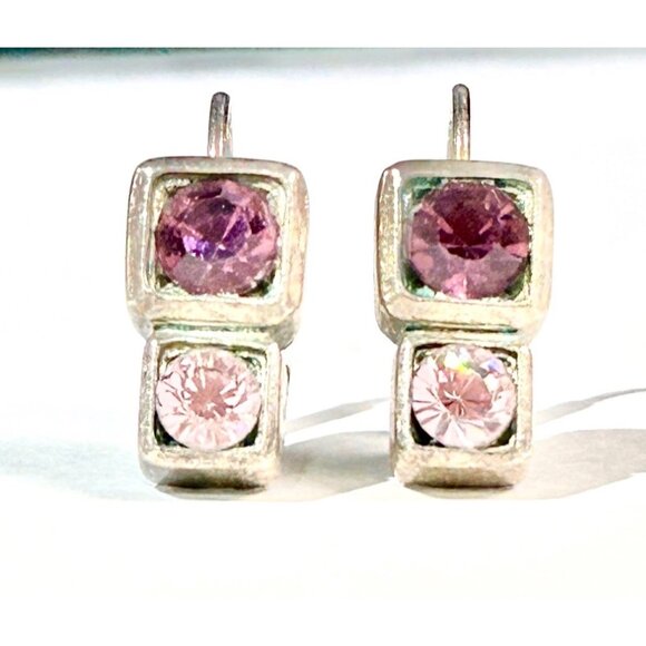 Sterling Silver Drop Earrings With Purple & Pink Gemstones - Picture 5 of 9